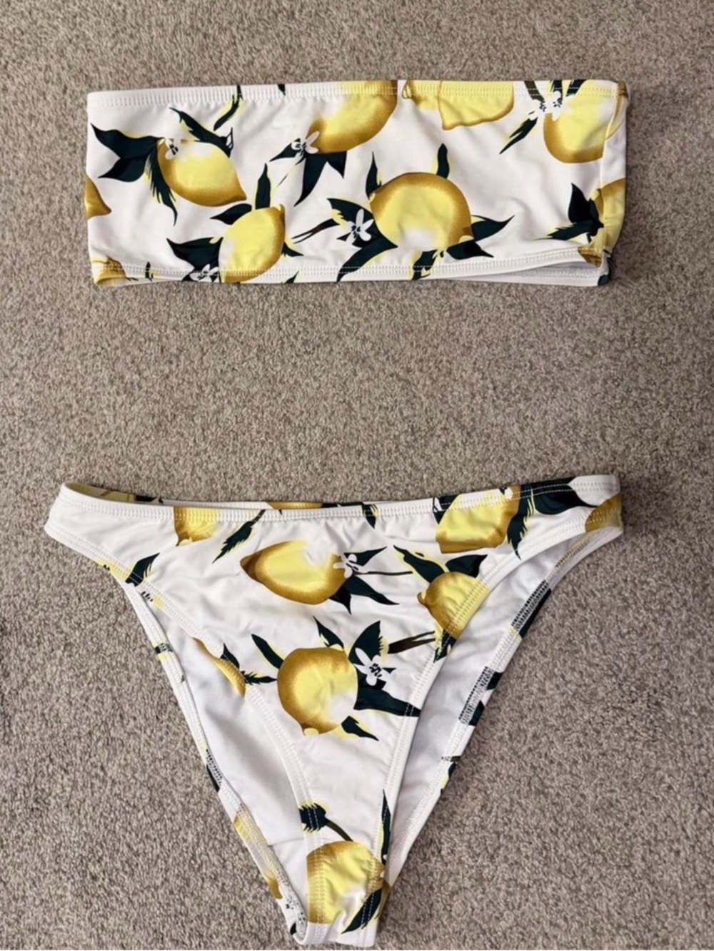 White Lemon Print Bandeau Bikini Set